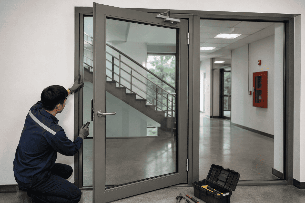 cửa kính chống cháy bị hỏng
