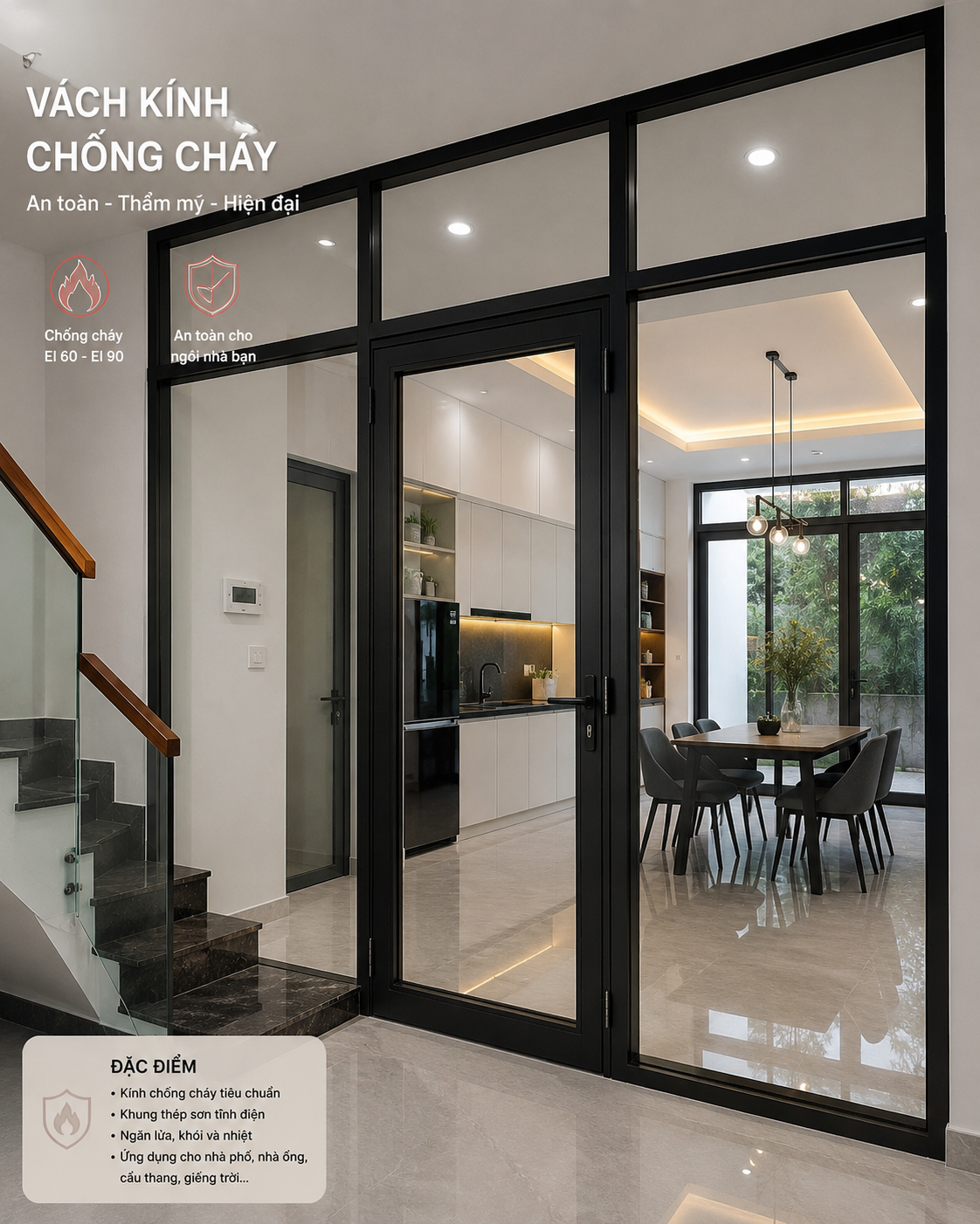Vách kính chống cháy – Ngoại thất độc đáo cho công trình nhà phố hiện đại